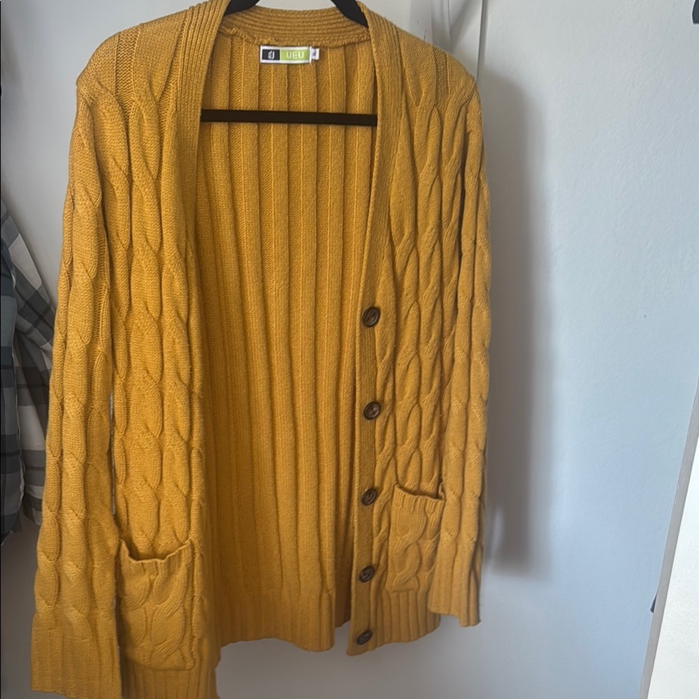 Yellow Ribbed Knit Cardigan Sweater